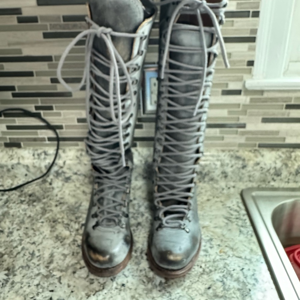 freebird Gray Lace-Up Combat Boots